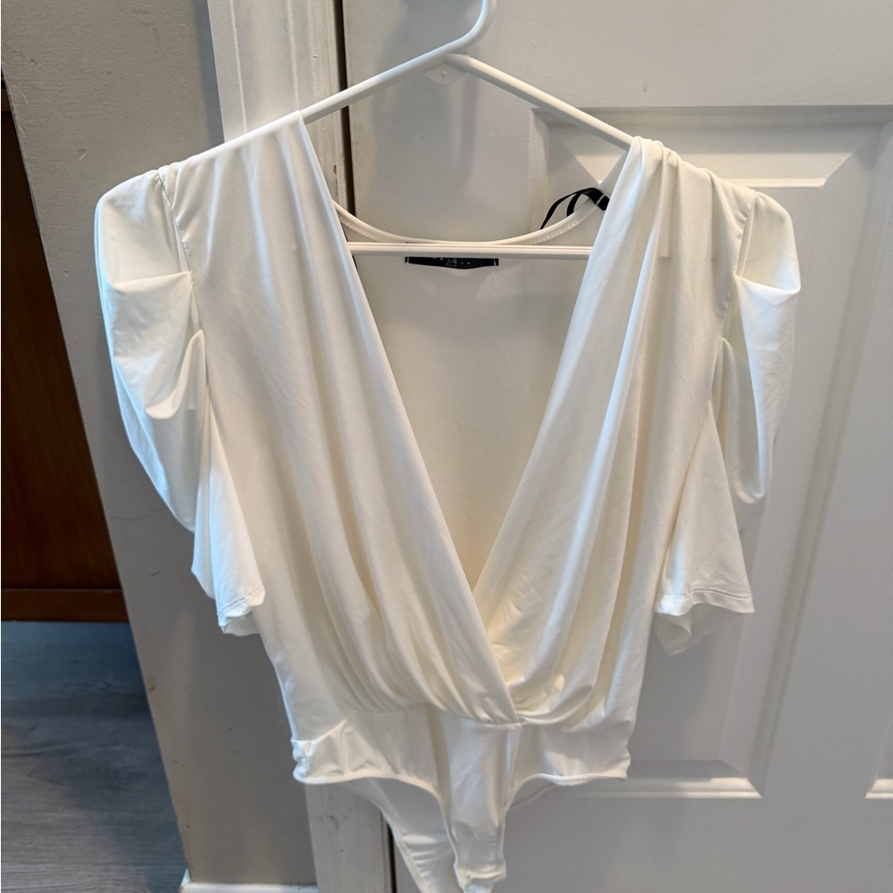 White Deep V-Neck Bodysuit Top - Women's